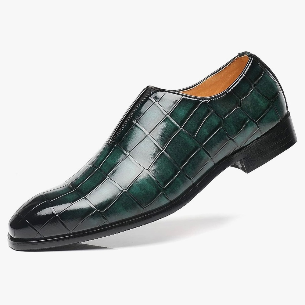 Santimon Mens Loafer Dress Shoes, Emerald Green, Snake Print, Size 11